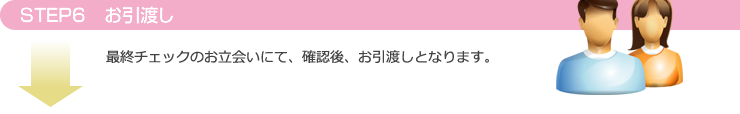 STEP6：お引渡し　最終チェックのお立会いにて、確認後、お渡しとなります。